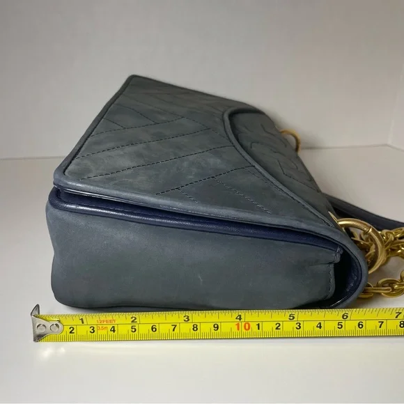 Tory Burch Alexa Quilted suede Tote in navy Shoulder Bag Purse Handbag - Picture 8 of 8